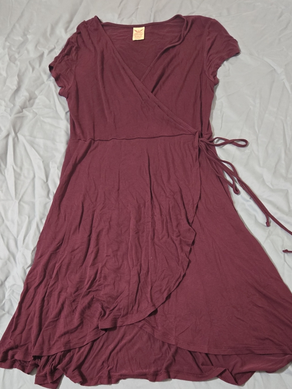 Faded Glory Burgundy Wrap-Style V-Neck Dress with Side Tie